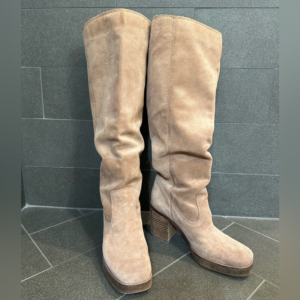 Zodiac Taupe Suede Knee-High Wide-Calf Boots